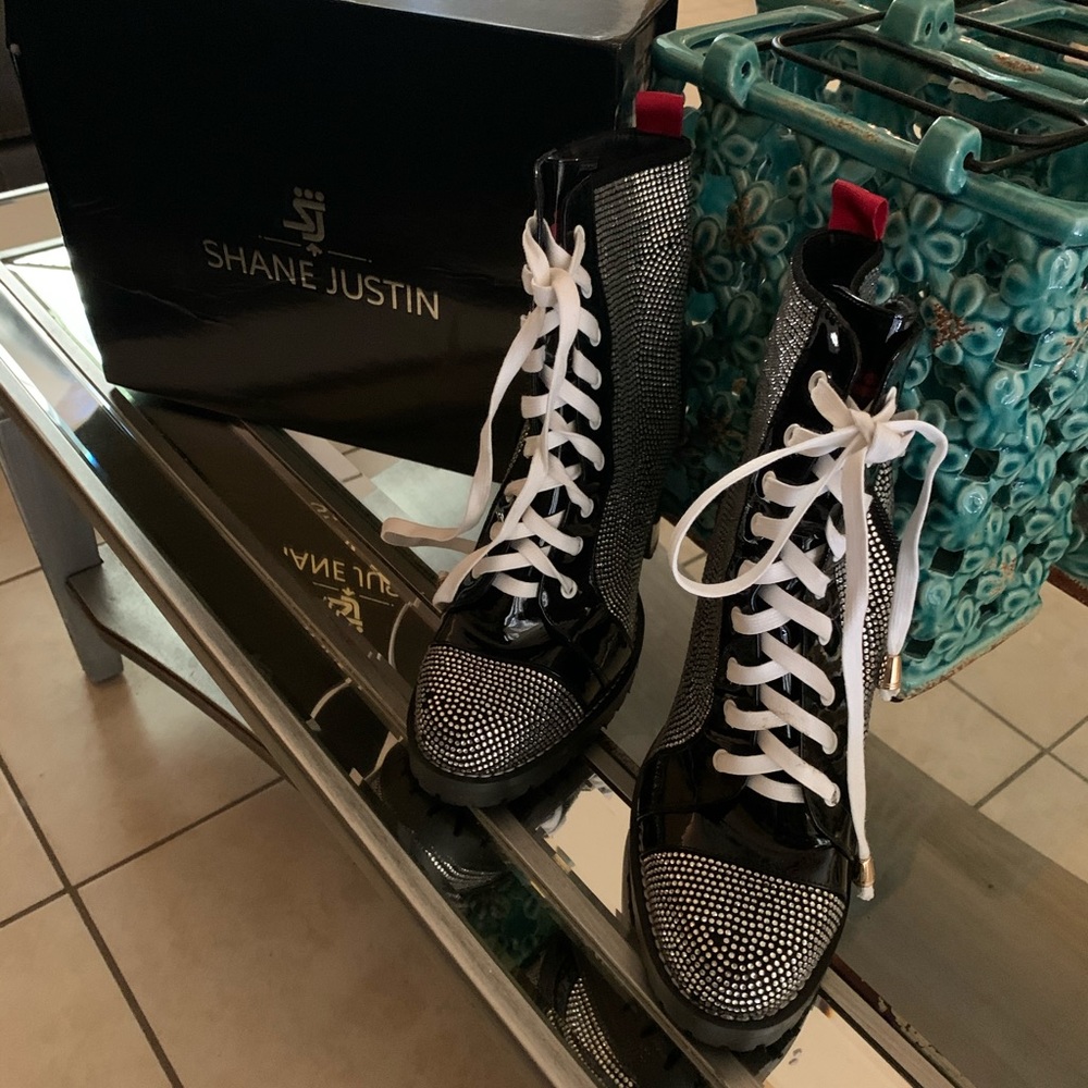 Shane Justin Bedazzled Combat Boots